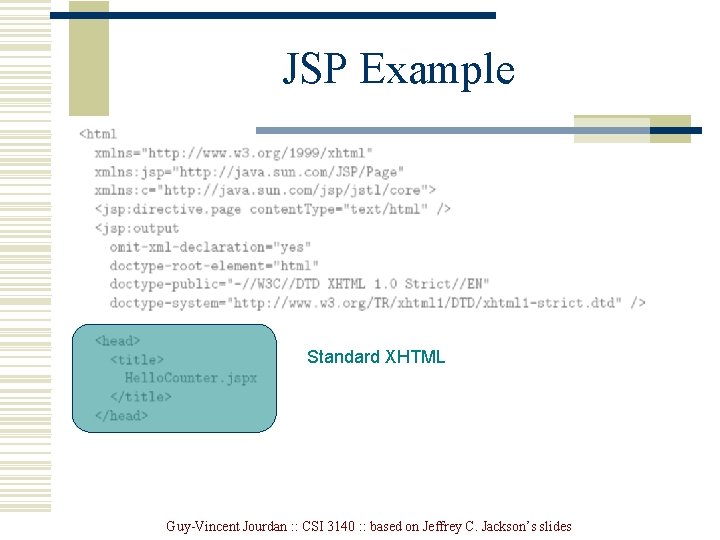 JSP Example Standard XHTML Guy-Vincent Jourdan : : CSI 3140 : : based on