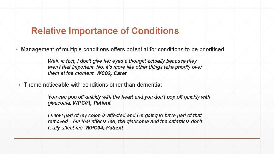 Relative Importance of Conditions ▪ Management of multiple conditions offers potential for conditions to