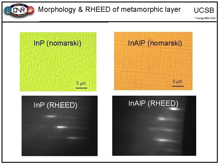 Morphology & RHEED of metamorphic layer UCSB Young-Min Kim Al. Ga. As. Sb In.