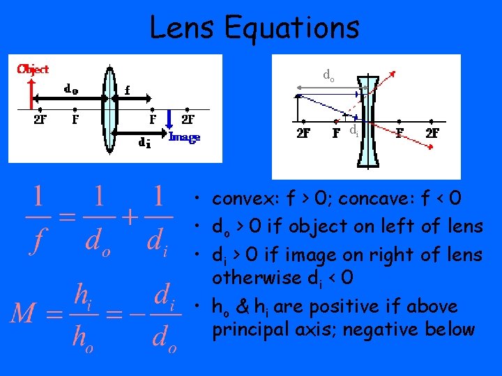 Lens Equations do di • convex: f > 0; concave: f < 0 •