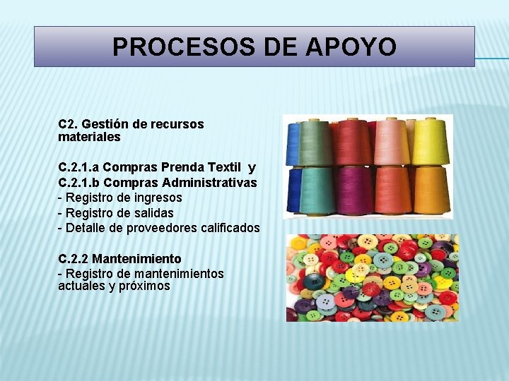 PROCESOS DE APOYO C 2. Gestión de recursos materiales C. 2. 1. a Compras