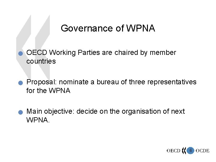 Governance of WPNA n n n OECD Working Parties are chaired by member countries