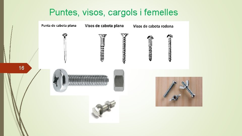 Puntes, visos, cargols i femelles 16 