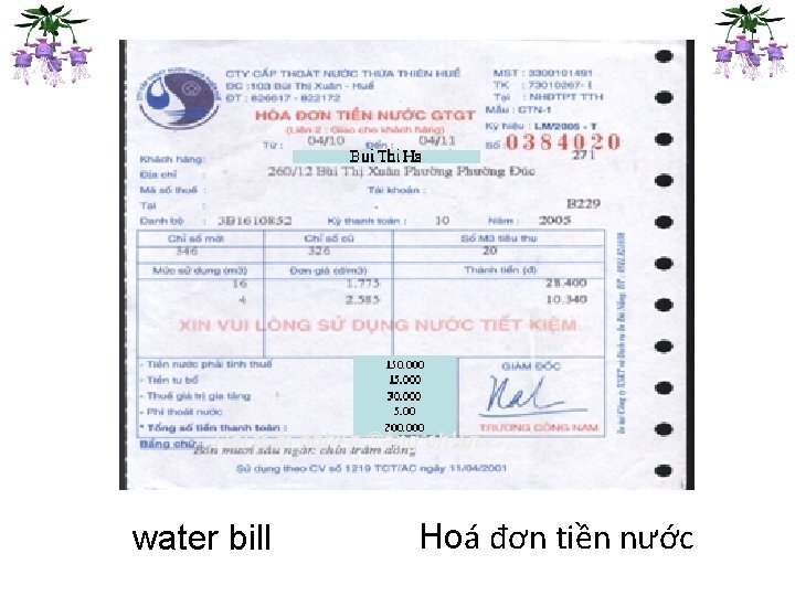 Hai tr¨m ngh×n ®ång ch½n water bill Hoá đơn tiền nước 