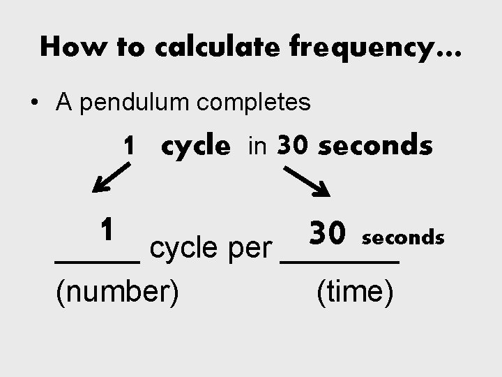 How to calculate frequency… • A pendulum completes 1 cycle in 30 seconds 1