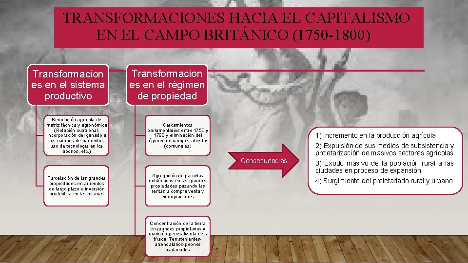 TRANSFORMACIONES HACIA EL CAPITALISMO EN EL CAMPO BRITÁNICO (1750 -1800) Transformacion es en el