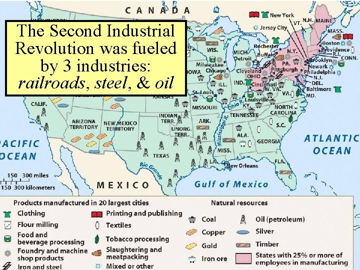 The Second Industrial Revolution was fueled by 3 industries: railroads, steel, & oil 