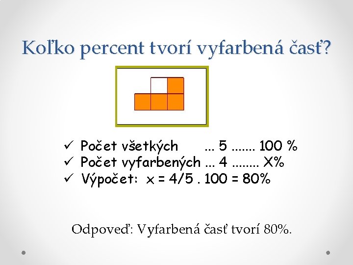 Koľko percent tvorí vyfarbená časť? ü Počet všetkých. . . 5. . . .