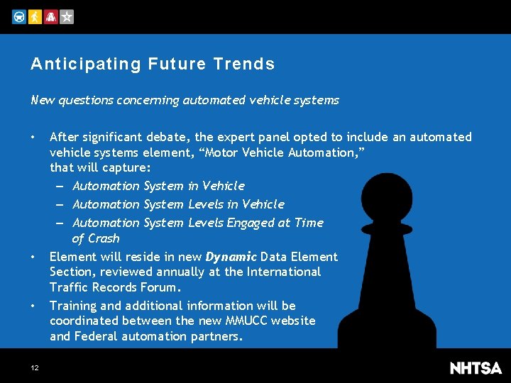 Anticipating Future Trends New questions concerning automated vehicle systems • • • 12 After