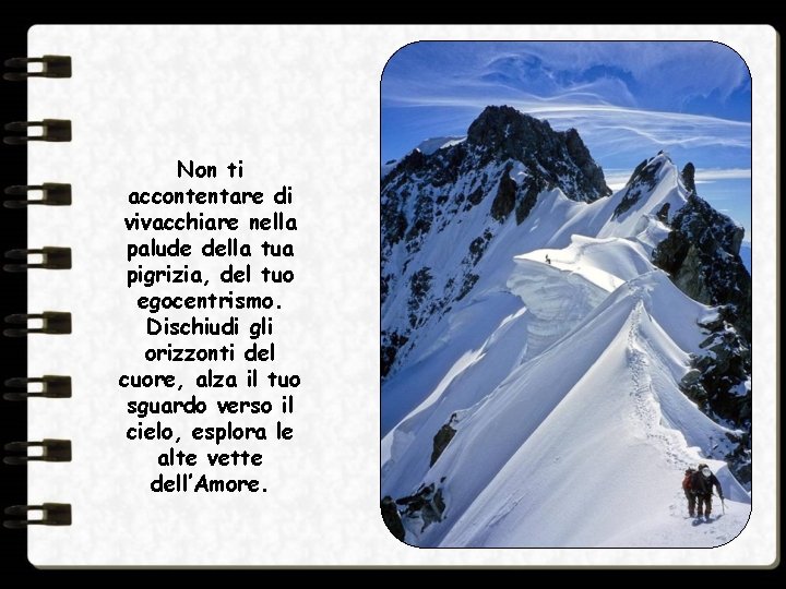 Non ti accontentare di vivacchiare nella palude della tua pigrizia, del tuo egocentrismo. Dischiudi