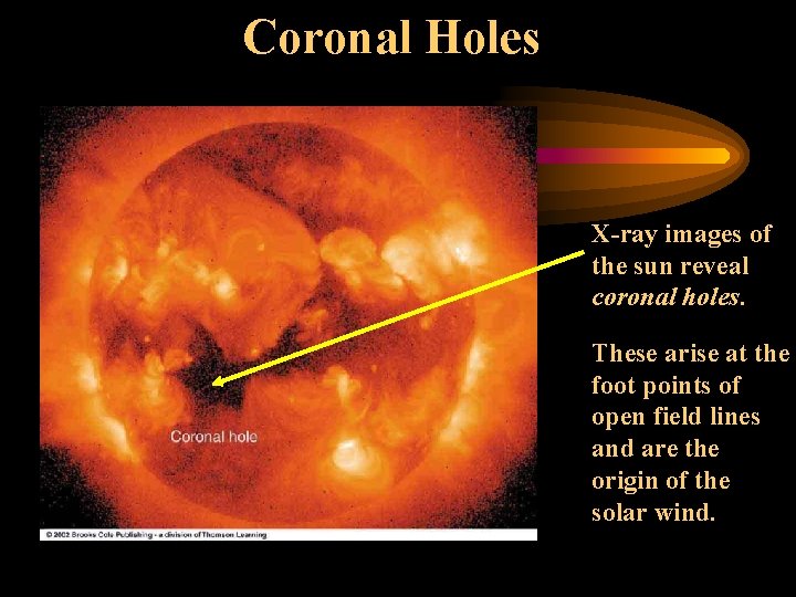 Coronal Holes X-ray images of the sun reveal coronal holes. These arise at the