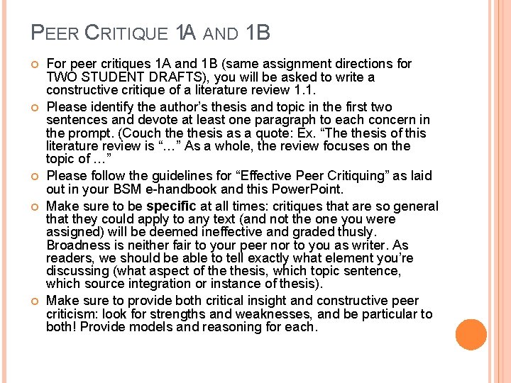 PEER CRITIQUE 1 A AND 1 B For peer critiques 1 A and 1