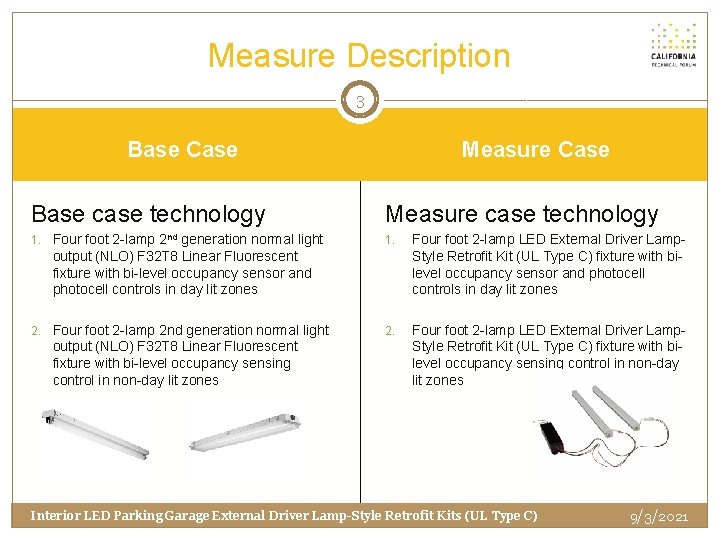 Measure Description 3 Measure Case Base case technology Measure case technology 1. Four foot