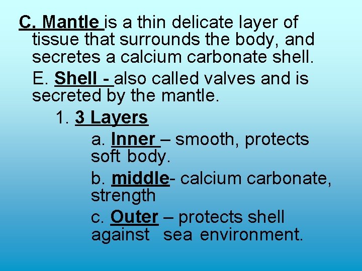 C. Mantle is a thin delicate layer of tissue that surrounds the body, and C. Mantle is a thin delicate layer of tissue that surrounds the body, and