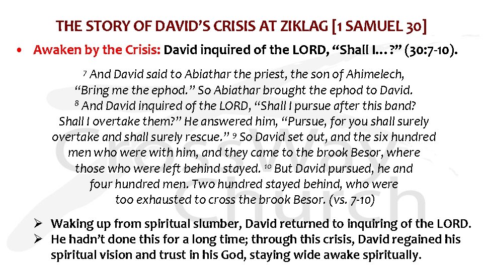 THE STORY OF DAVID’S CRISIS AT ZIKLAG [1 SAMUEL 30] • Awaken by the