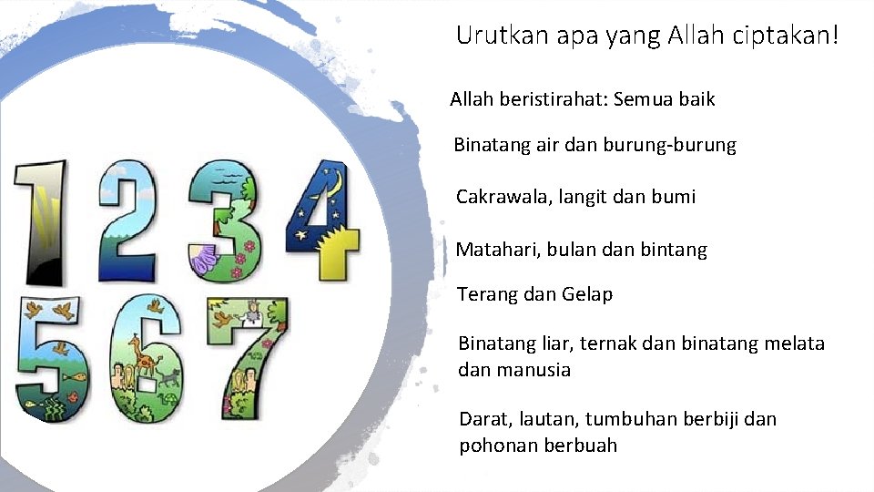 Urutkan apa yang Allah ciptakan! Allah beristirahat: Semua baik Binatang air dan burung-burung Cakrawala,