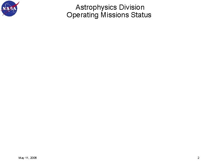 Astrophysics Division Operating Missions Status May 11, 2006 2 