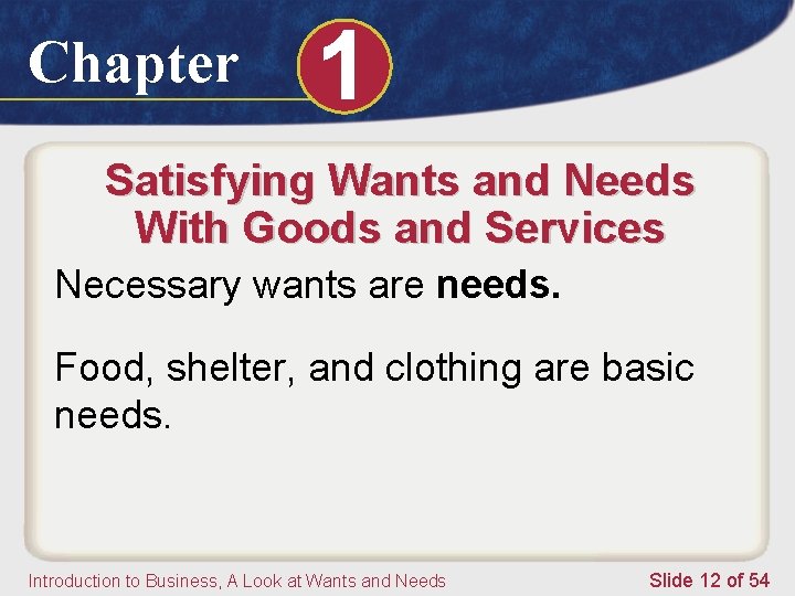 Chapter 1 Satisfying Wants and Needs With Goods and Services Necessary wants are needs.