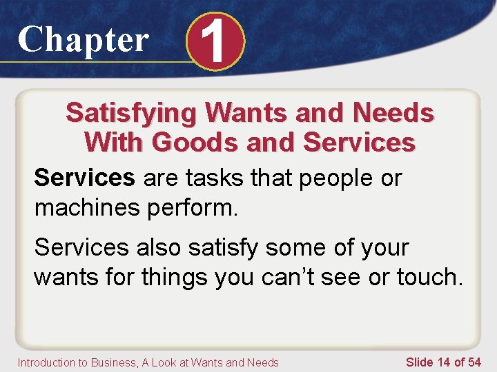 Chapter 1 Satisfying Wants and Needs With Goods and Services are tasks that people