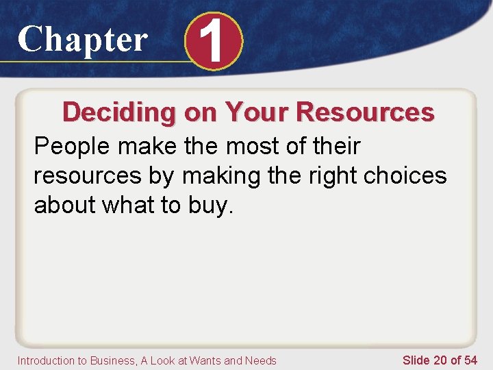 Chapter 1 Deciding on Your Resources People make the most of their resources by