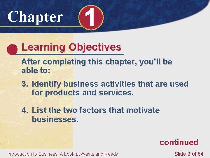 Chapter 1 Learning Objectives After completing this chapter, you’ll be able to: 3. Identify