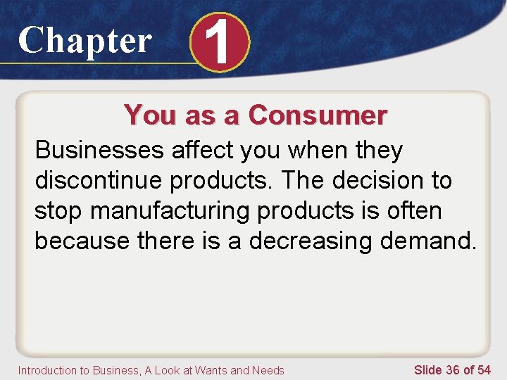 Chapter 1 You as a Consumer Businesses affect you when they discontinue products. The