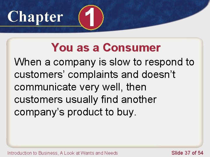 Chapter 1 You as a Consumer When a company is slow to respond to