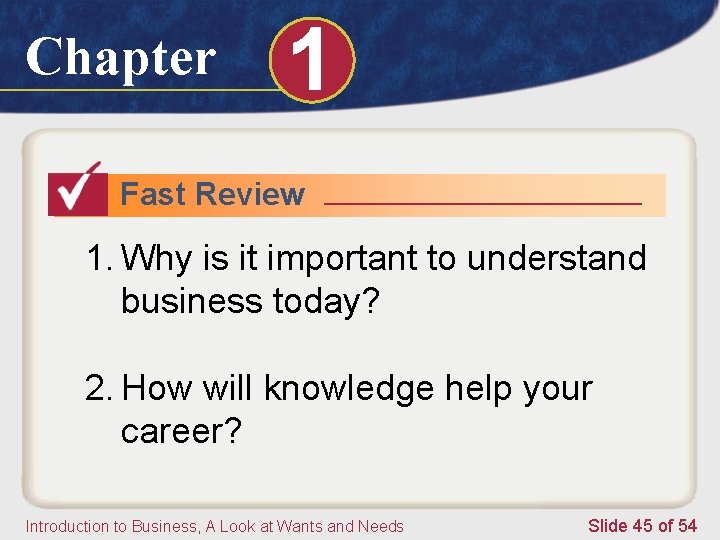 Chapter 1 Fast Review 1. Why is it important to understand business today? 2.