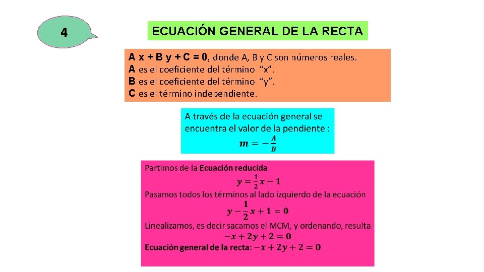 4 ECUACIÓN GENERAL DE LA RECTA A x + B y + C =