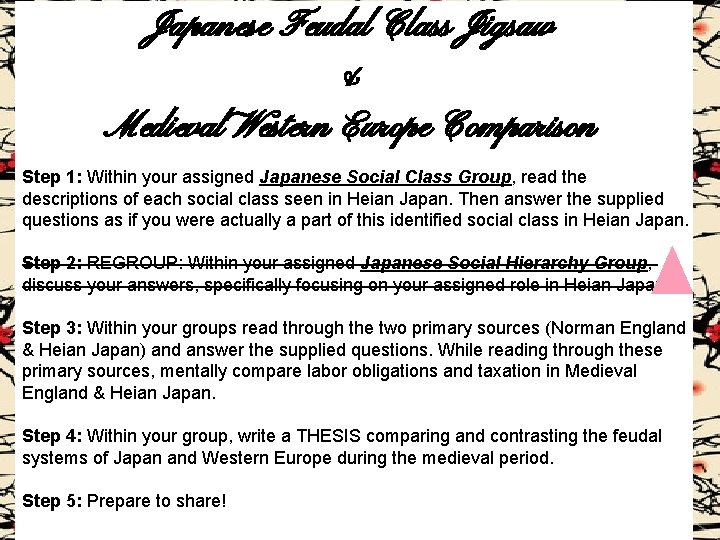 Japanese Feudal Class Jigsaw & Medieval Western Europe Comparison Step 1: Within your assigned