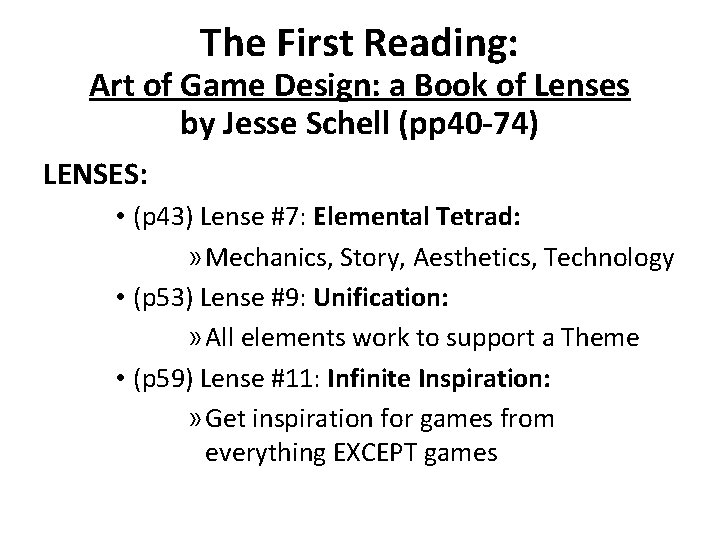 The First Reading: Art of Game Design: a Book of Lenses by Jesse Schell