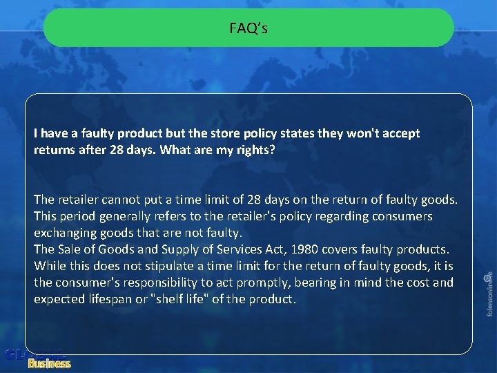 Chapter 3: Resolving consumer conflict: legislative methods FAQ’s I have a faulty product but