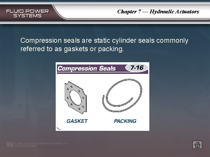 Chapter 7 — Hydraulic Actuators Compression seals are static cylinder seals commonly referred to