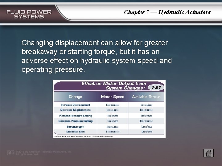 Chapter 7 — Hydraulic Actuators Changing displacement can allow for greater breakaway or starting