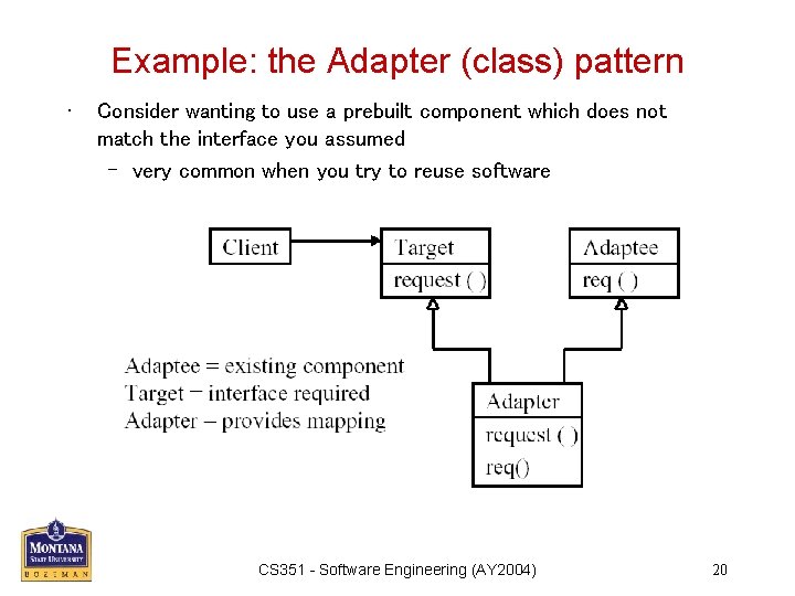 Example: the Adapter (class) pattern • Consider wanting to use a prebuilt component which