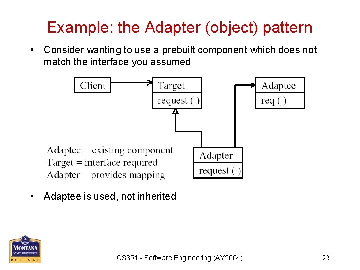 Example: the Adapter (object) pattern • Consider wanting to use a prebuilt component which