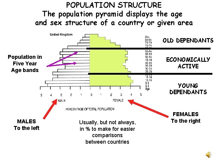 POPULATION STRUCTURE The population pyramid displays the age and sex structure of a country