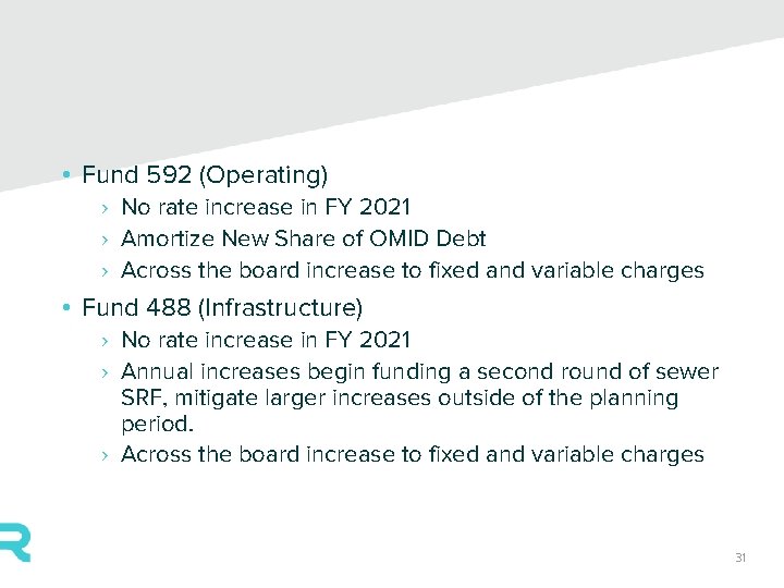  • Fund 592 (Operating) › No rate increase in FY 2021 › Amortize