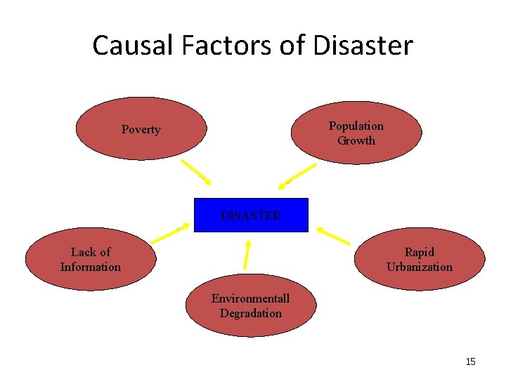 Causal Factors of Disaster Population Growth Poverty DISASTER Rapid Urbanization Lack of Information Environmentall