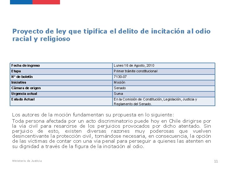 Proyecto de ley que tipifica el delito de incitación al odio racial y religioso