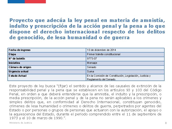 Proyecto que adecúa la ley penal en materia de amnistía, indulto y prescripción de