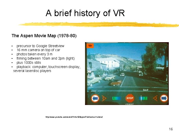A brief history of VR The Aspen Movie Map (1978 -80) • • • A brief history of VR The Aspen Movie Map (1978 -80) • • •