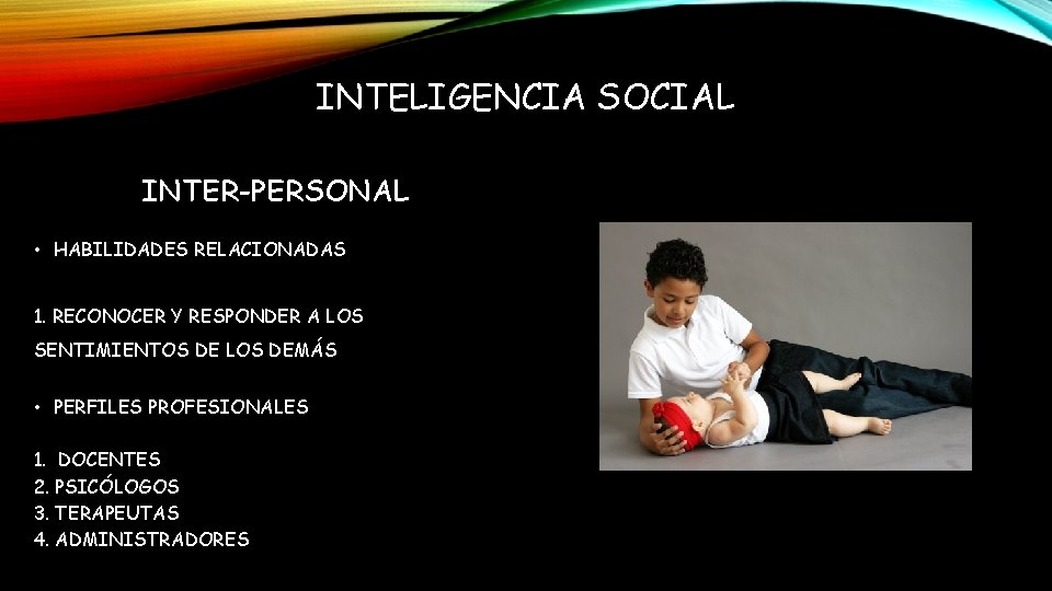 INTELIGENCIA SOCIAL INTER-PERSONAL • HABILIDADES RELACIONADAS 1. RECONOCER Y RESPONDER A LOS SENTIMIENTOS DE