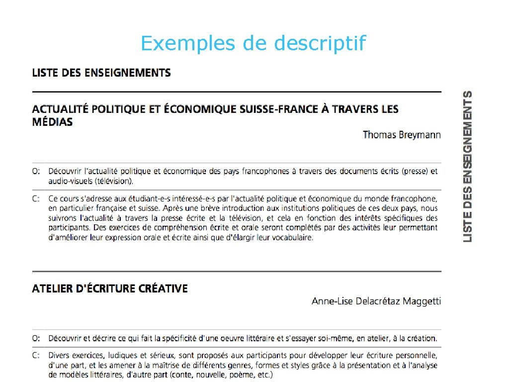 Exemples de descriptif 