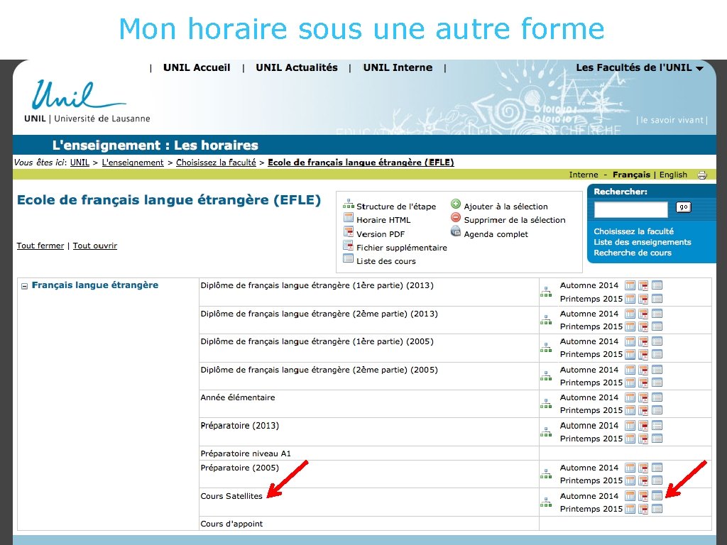 Mon horaire sous une autre forme 