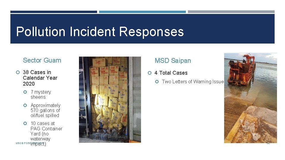 Pollution Incident Responses Sector Guam 38 Cases in Calendar Year 2020 MSD Saipan 4