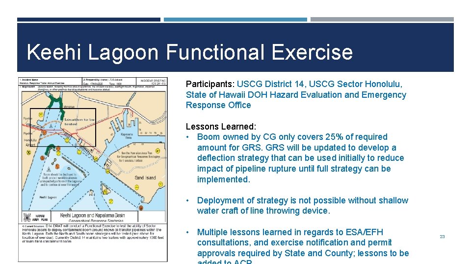 Keehi Lagoon Functional Exercise Participants: USCG District 14, USCG Sector Honolulu, State of Hawaii