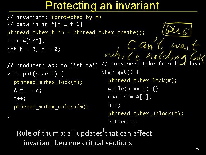 Protecting an invariant // invariant: (protected by m) // data is in A[h …