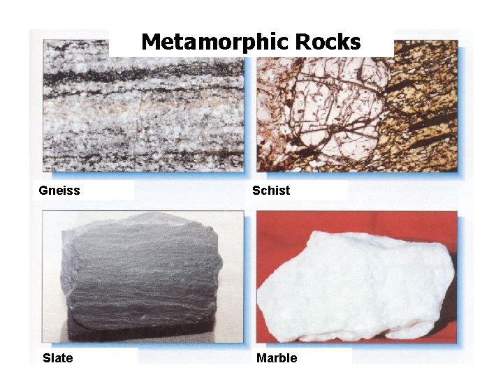 Metamorphic Rocks Gneiss Slate Schist Marble Metamorphic Rocks Gneiss Slate Schist Marble