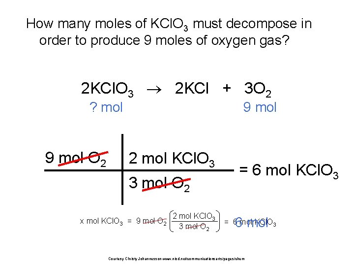How many moles of KCl. O 3 must decompose in order to produce 9
